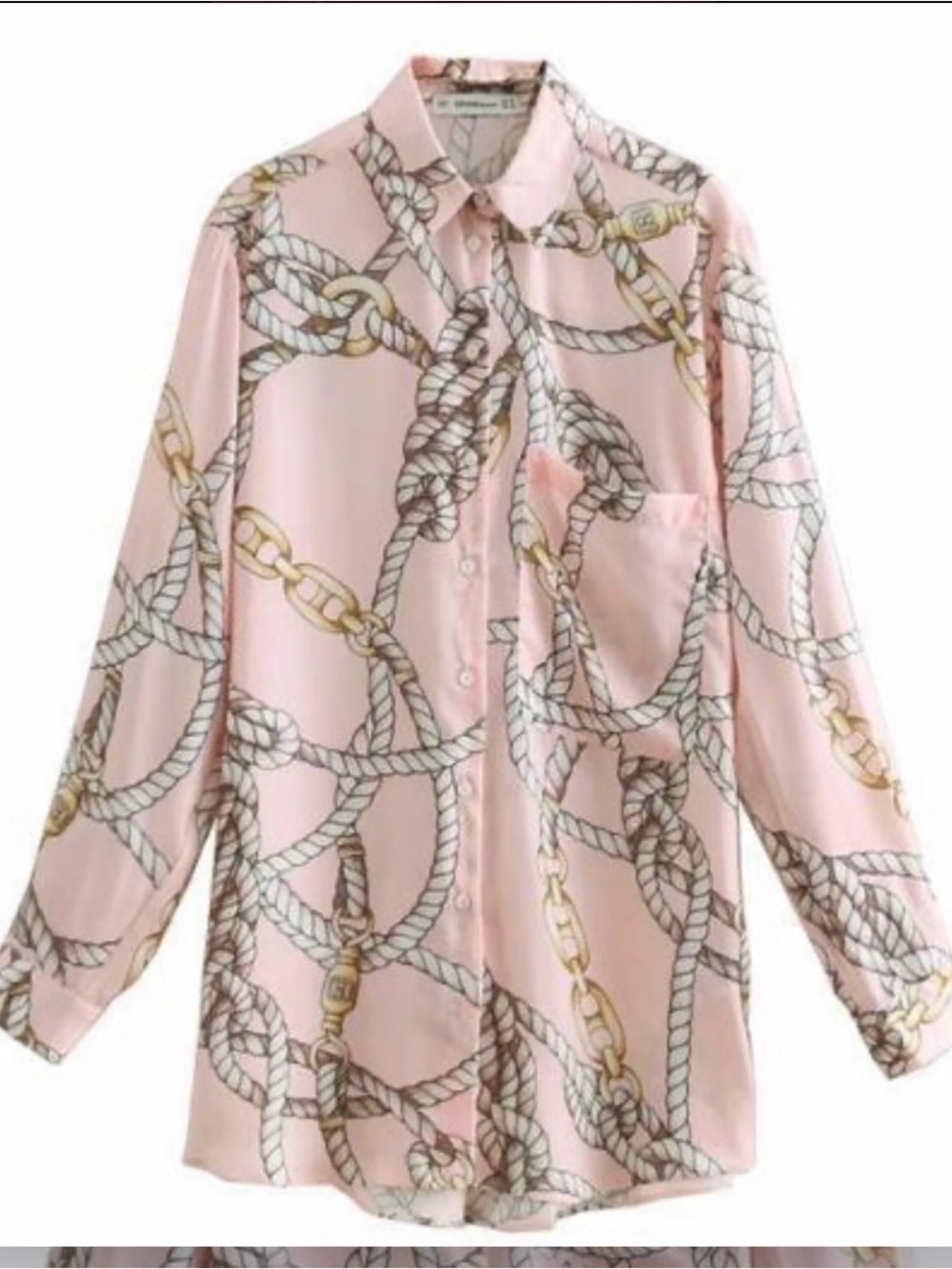 Zara Pink Rope & Chain Print Button-Down Shirt